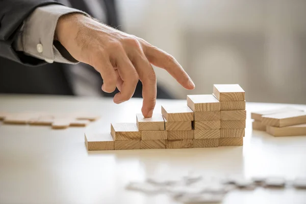 Fingers walking up blocks as stairs — Stock Photo, Image