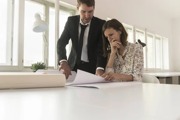 Erfaren affärsman analysera ritningar — Stockfoto