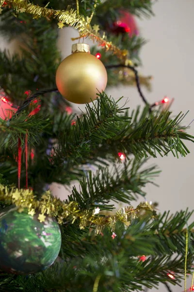 Bauble dourado pendurado em uma árvore — Fotografia de Stock