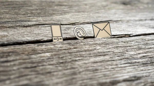 Contact icons at sign, mail and mobile phone — Stock Photo, Image