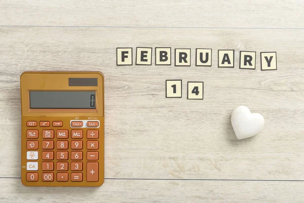 Miniräknare med 14 februari alla hjärtans dag — Stockfoto