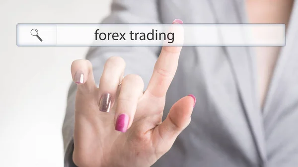 Female hand touching a web search bar with the word  forex tradi — Stock Photo, Image