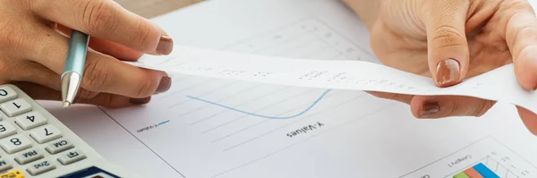 Wide View Closeup Image Female Accountant Preparing Annual Tax Report — Stock Photo, Image