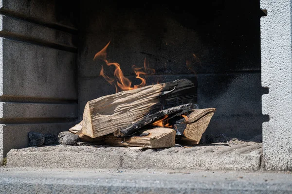 Ateş Izgarasının Dışında Yanan Kütükler — Stok fotoğraf