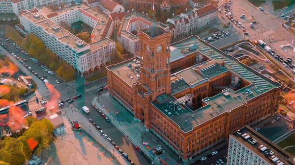 Rotes Rathaus. Old Tower In Berlin From Above. The Berlin tower is photographed from above.