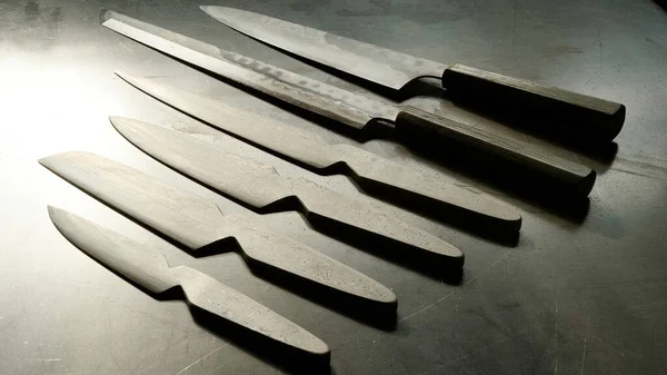 Doskonale Wyostrzone Noże Japońskie Noże Wykonane Stali Hartowanej — Zdjęcie stockowe