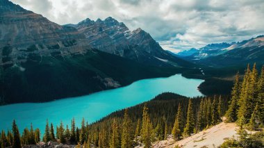 Dağlardaki mavi göl. Yukarıdan bak. Trentino yaz manzarası, Toblino Gölü ve arka planda Garda, Alto Adige, İtalya.