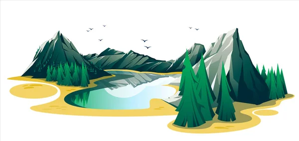 Yaz Dağı Manzarası Beyaz Arkaplanda Izole — Stok Vektör