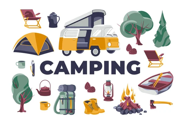 Turist Camping Vila Aktivitet Objekt Som Isolerad Vit Bakgrund — Stock vektor