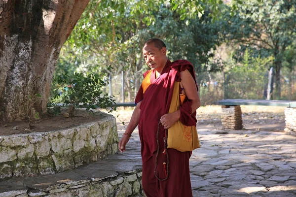 Buddhistisches Mönchsgesicht im Sonnenlicht, Bhutan — Stockfoto