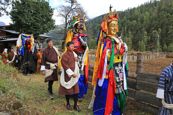 Deità del Festival del Bhutan Yak in processione — Foto Stock