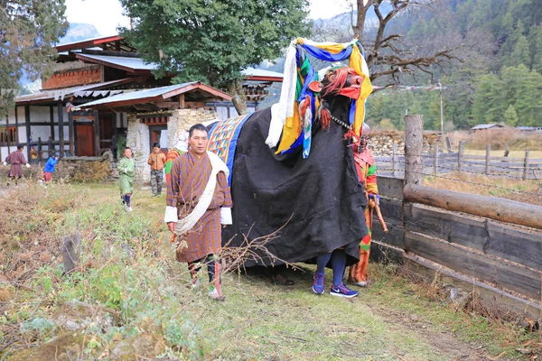 Bhutan yerel Festivali'nde kostümlü Yak — Stok fotoğraf