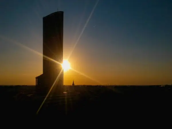 Wroclaw Octubre 2017 Sky Tower Frente Atardecer — Foto de Stock