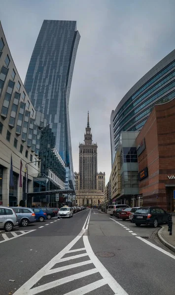 Varsóvia Novembro 2017 Panorama Rua Frente Palácio Cultura Ciência — Fotografia de Stock