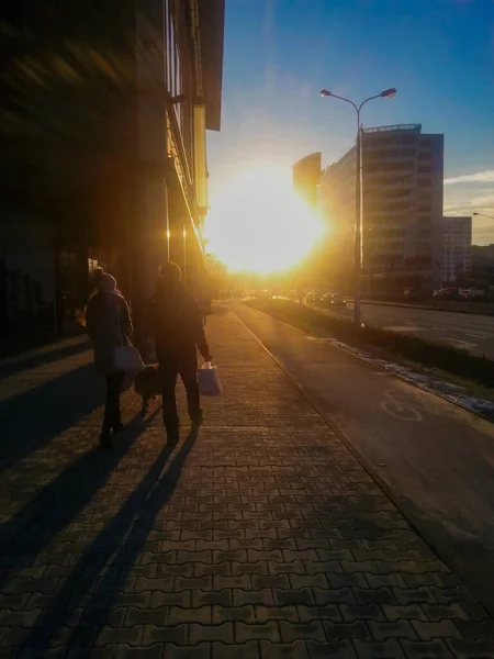 Breslau Januar 2017 Sonnenuntergang Über Der Langen Straße — Stockfoto