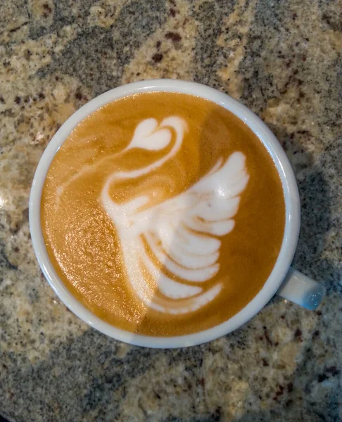 Swan Latte Art Sur Café Latte Sur Table Pierre — Photo