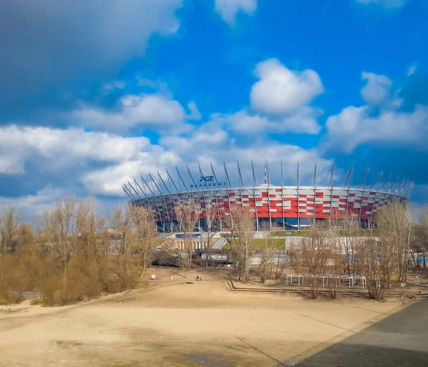 Varsóvia Fevereiro 2018 Estádio Nacional Com Praia Árvores Redor — Fotografia de Stock