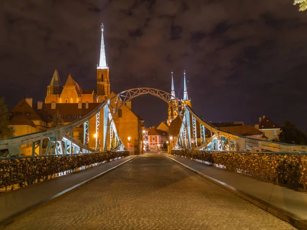 2018 Wroclaw July 2018 Tumski Bridge Locks Bangers Night — 스톡 사진
