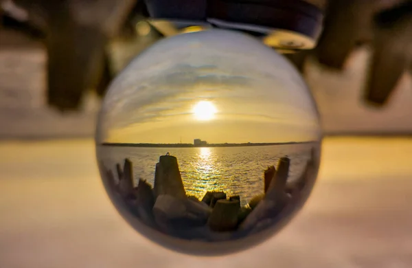 Pôr Sol Sobre Mar Baltico Costa Cidade Swinoujscie Visto Quebra — Fotografia de Stock