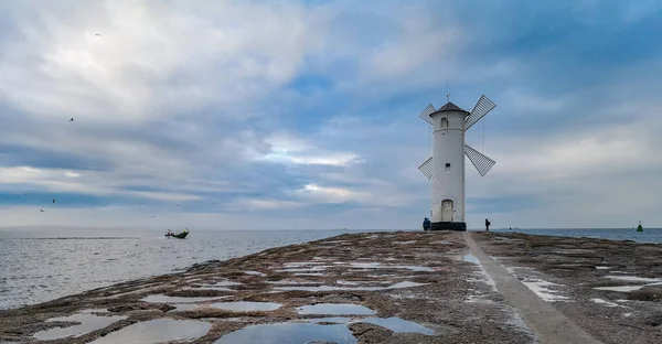 White Windmill End Coast Full Luddles Baltic Sea Swinoujskie — стоковое фото