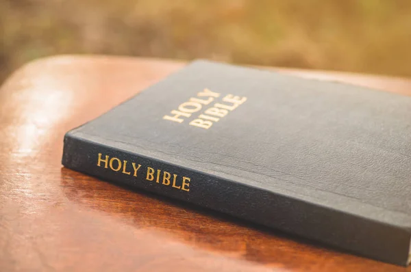 La Biblia sobre un fondo de madera. Concepto de fe, espiritualidad y religión . — Foto de Stock