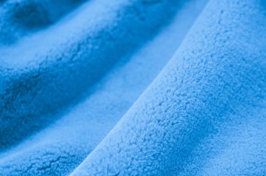 Yapay kürk. 2020 yılının rengi konsepti, klasik Turkuaz renkli moda tasarımınız. Boşluğu kopyala.