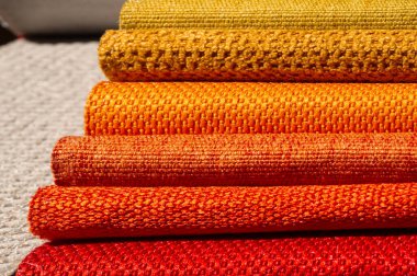 Çok renkli kumaş kataloğu. Örnek kumaş. Sektör arkaplanı. 