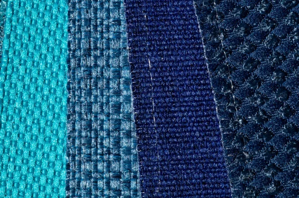 Catalogo di tessuto in tonalità turchese blu. Campione di tessuto. Contesto industriale . — Foto Stock