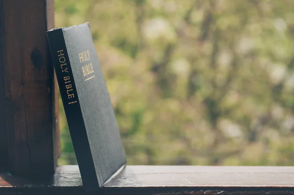 Священна Біблія. Читання Біблії. Концепція віри, духовності та релігії — стокове фото