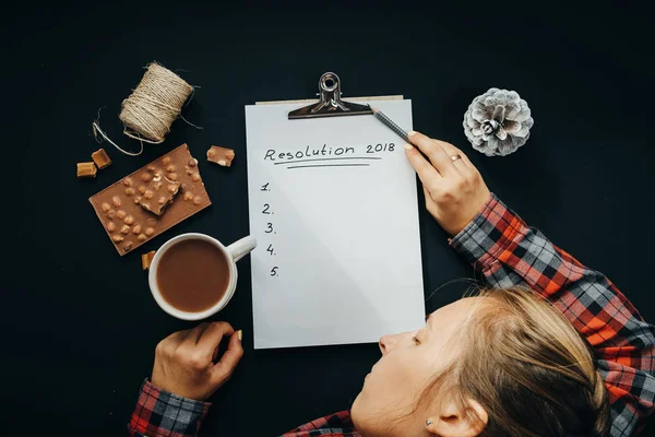 Blank album paper with New Year Resolution inscription and sleep — Stock Photo, Image