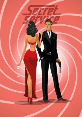 Team of super agents. Posing on camera. In gun barrel. Sexual wo clipart