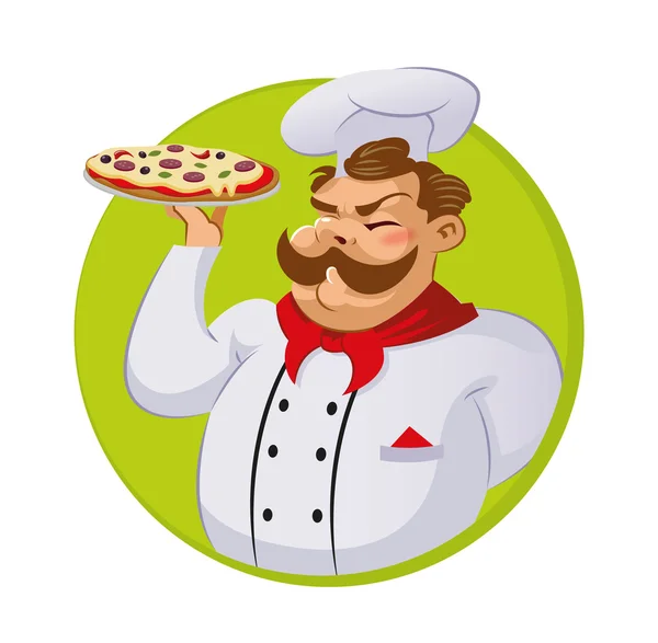 Cook in the kitchen preparing a pizza. — Stock Vector