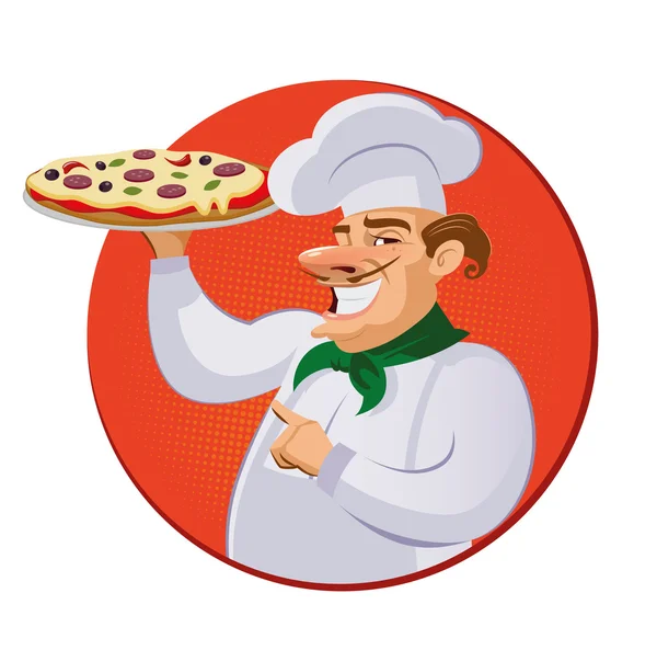 Cook in the kitchen preparing a pizza. — Stock Vector