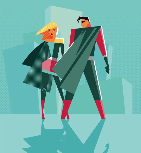 Coppia di supereroi: Supereroi maschili e femminili — Vettoriale Stock