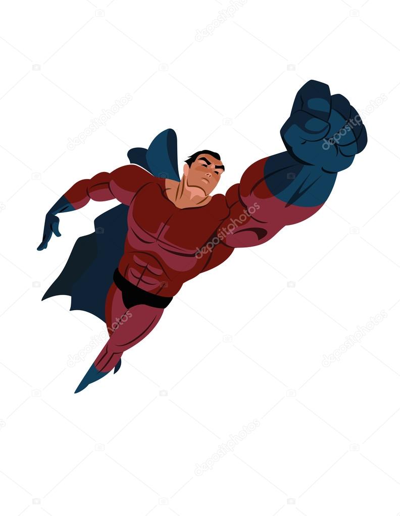 Poster. Superhero flying up. Isolated. Vector illustration