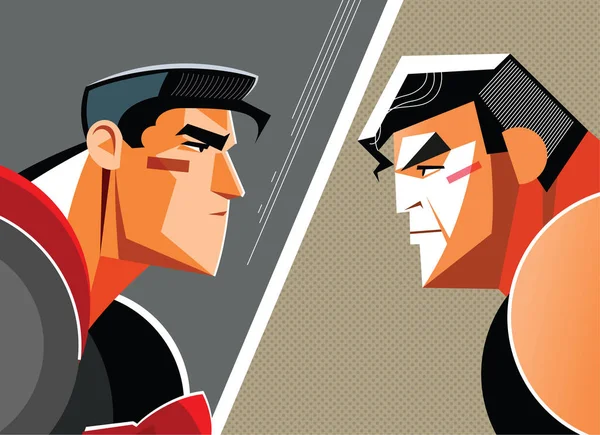 Good versus evil. Superhero. Vector illustration — Stock Vector