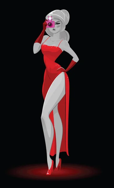 Super agente. Agente secreto. Mujer elegante espía en la noche rojo — Archivo Imágenes Vectoriales