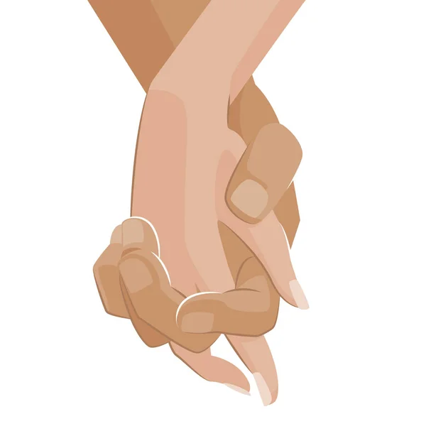 La mano de los hombres toma suavemente la mano de la mujer. Amor. . — Vector de stock