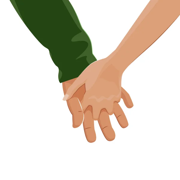 Ανδρικό χέρι παίρνει απαλά το χέρι της γυναίκας. Αγάπη. — Διανυσματικό Αρχείο