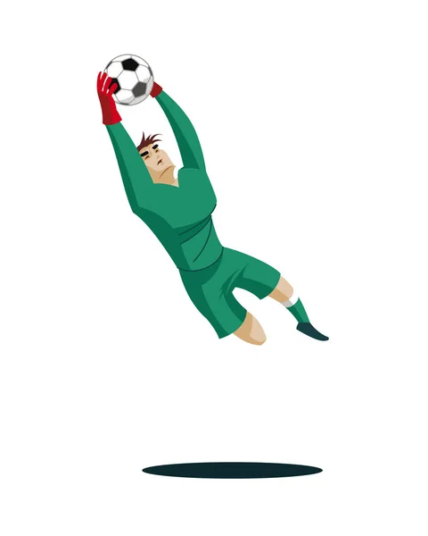 Goalkeeper catches the ball and protect. — Stock Vector