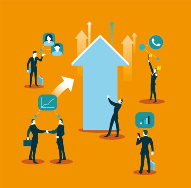 Sosyal ağ - illüstrasyon. Ok ilerleme ve communicati