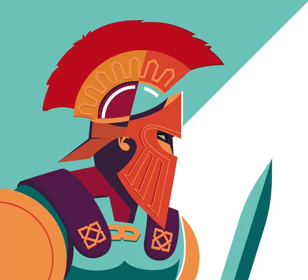 Greek Spartan Warrior or Trojan Soldier holding shield and sword — Stock Vector