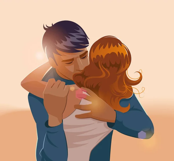 Abrazos de una pareja amorosa. Ilustración vectorial — Vector de stock