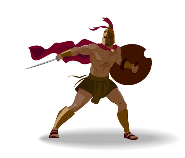 Angry spartan warrior with armor and hoplite shield holding a sw — Stock Vector