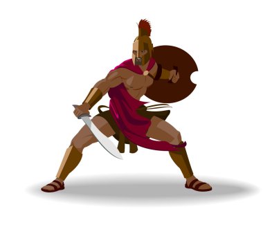 Zırh ve hoplite kalkan bir sw holding ile kızgın Spartalı savaşçı