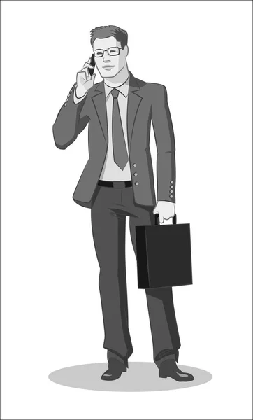 Uomo d'affari in piedi. Illustrazione vettoriale isolata su sfondo bianco — Vettoriale Stock