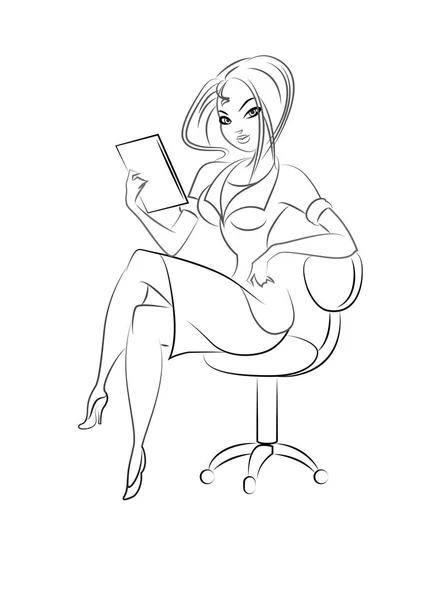 Beautiful sexy business woman. Original graphic. Outline sketch — Stock Vector