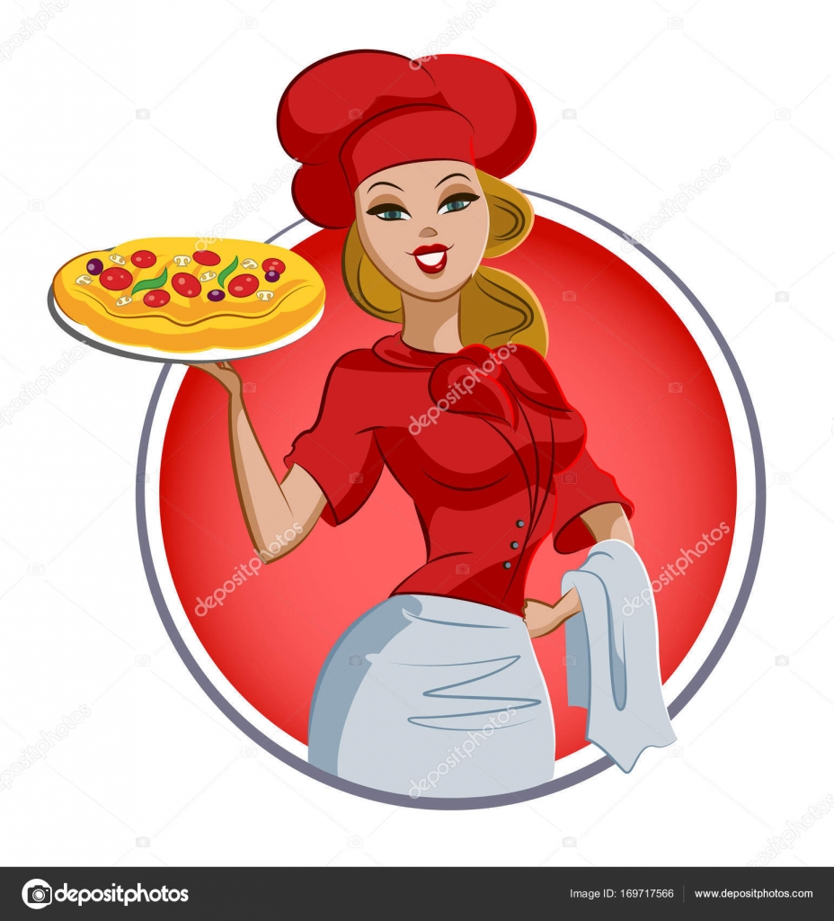 Woman pizza cook. Chef. Isolated on a white background Stock Vector ...