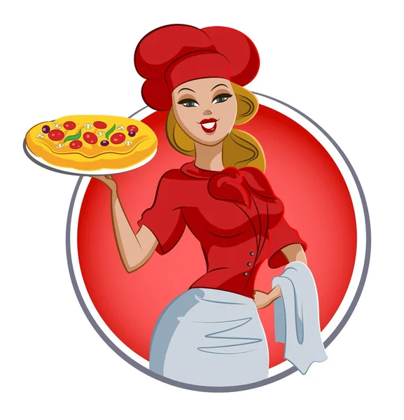 Woman pizza cook. Chef. Isolated on a white background — Stock Vector