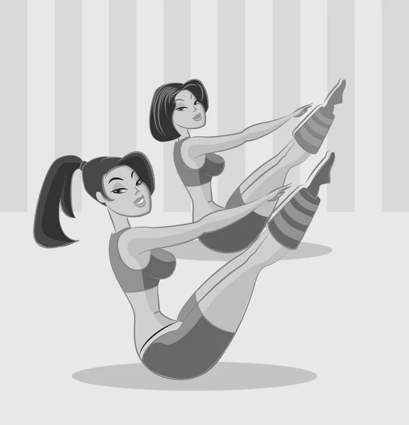 Frauen-Fitness-Set. Mädchen beschäftigt sich mit Fitness. Vektor-Illustration auf einem Hintergrund — Stockvektor